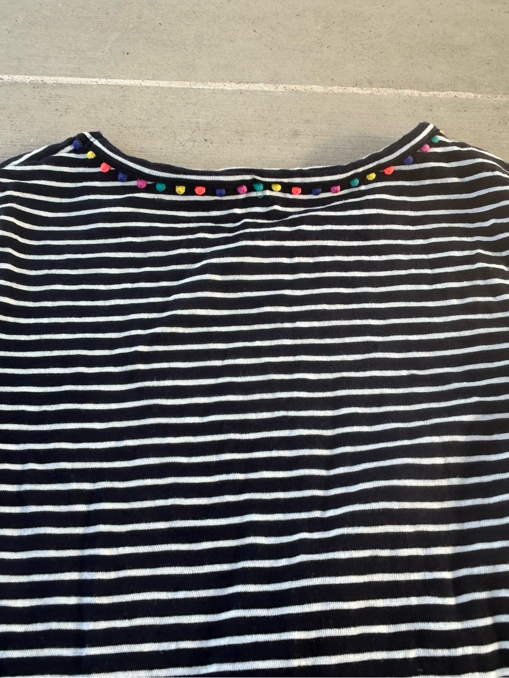 Boden Navy Blue White Stripe Colorful Pom Pom T-shirt Charlie Dress - Picture 5 of 5